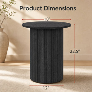 18 inches Round Fluted Side Table with Pedestal Drum Design and Non-Slip Foot Pads for Small Spaces-Black view 5