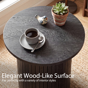 18 inches Round Fluted Side Table with Pedestal Drum Design and Non-Slip Foot Pads for Small Spaces-Black view 7