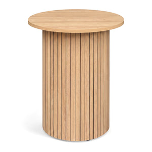 18 inches Round Fluted Side Table with Pedestal Drum Design and Non-Slip Foot Pads for Small Spaces-Natrual
