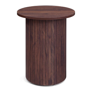 18 inches Round Fluted Side Table with Pedestal Drum Design and Non-Slip Foot Pads for Small Spaces-Walnut
