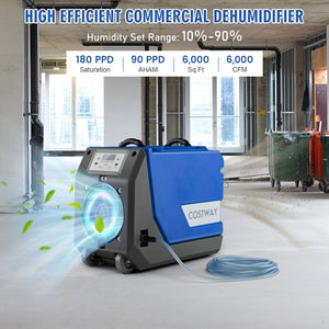 180 PPD Commercial Dehumidifier with Pump Drain Hose and Wheels-Blue view 2