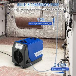 180 PPD Commercial Dehumidifier with Pump Drain Hose and Wheels-Blue view 5