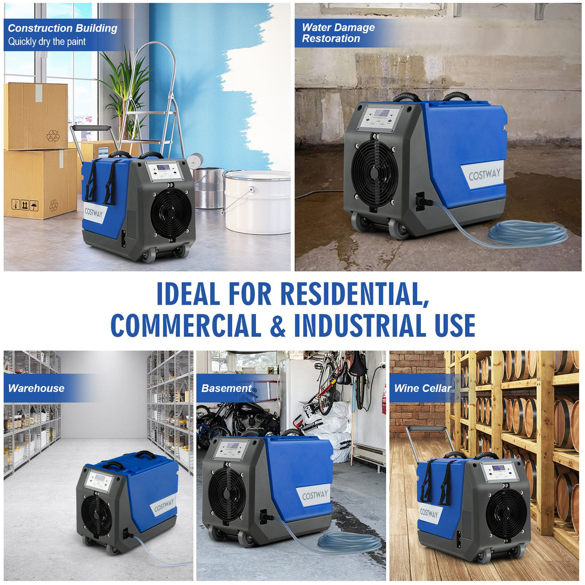 180 PPD Commercial Dehumidifier with Pump Drain Hose and Wheels-Blue view 9