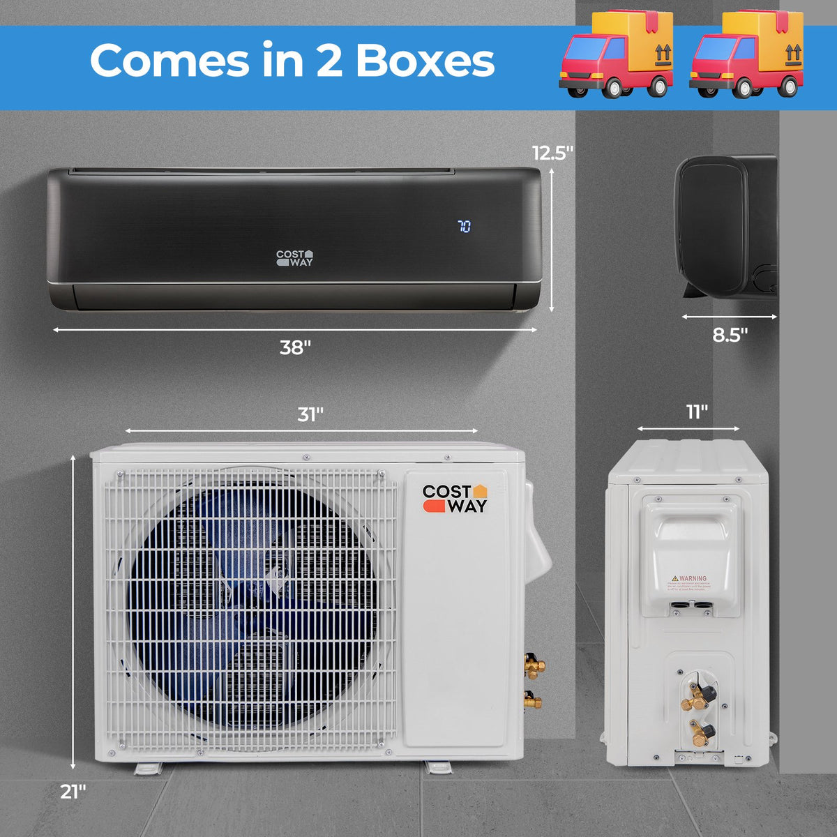 GreyVolt Series Energy Star Certified 18000 BTU 21 SEER2 208-230V Mini Split Air Conditioner and Heater Gray view 4