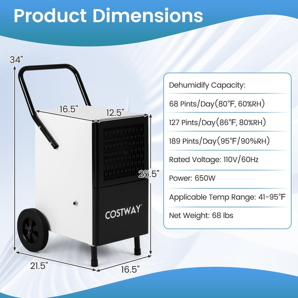 189 Pints Commercial Dehumidifier with Built-in Water Pump-Black view 4