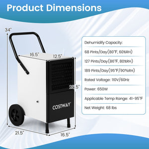 189 Pints Commercial Dehumidifier with Built-in Water Pump-Black view 4
