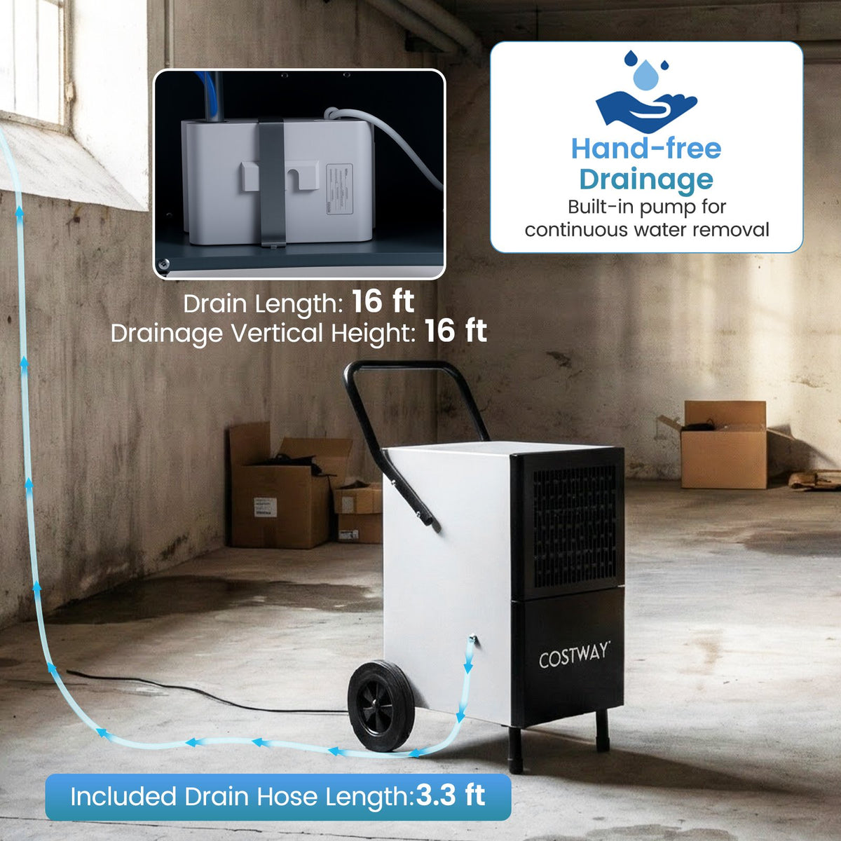 189 Pints Commercial Dehumidifier with Built-in Water Pump-Black view 8