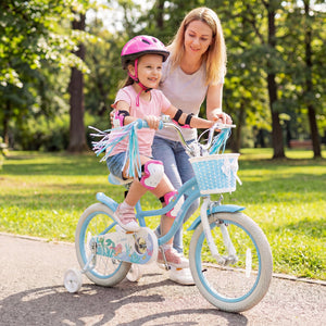 18 Inch Kids Bike Adjustable with Basket and Streamers Blue for Kids Aged 4-8 Years Old - Princess of the Sea Theme view 3