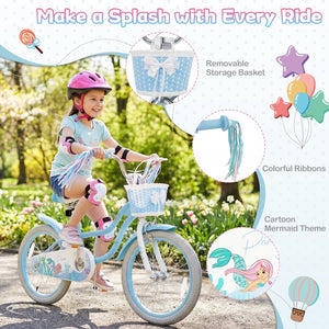 18 Inch Kids Bike Adjustable with Basket and Streamers Blue for Kids Aged 4-8 Years Old - Princess of the Sea Theme view 6