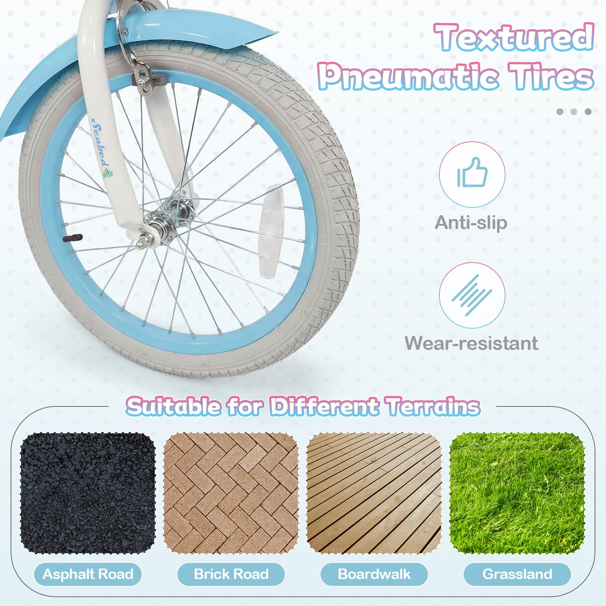 18 Inch Kids Bike Adjustable with Basket and Streamers Blue for Kids Aged 4-8 Years Old - Princess of the Sea Theme view 9