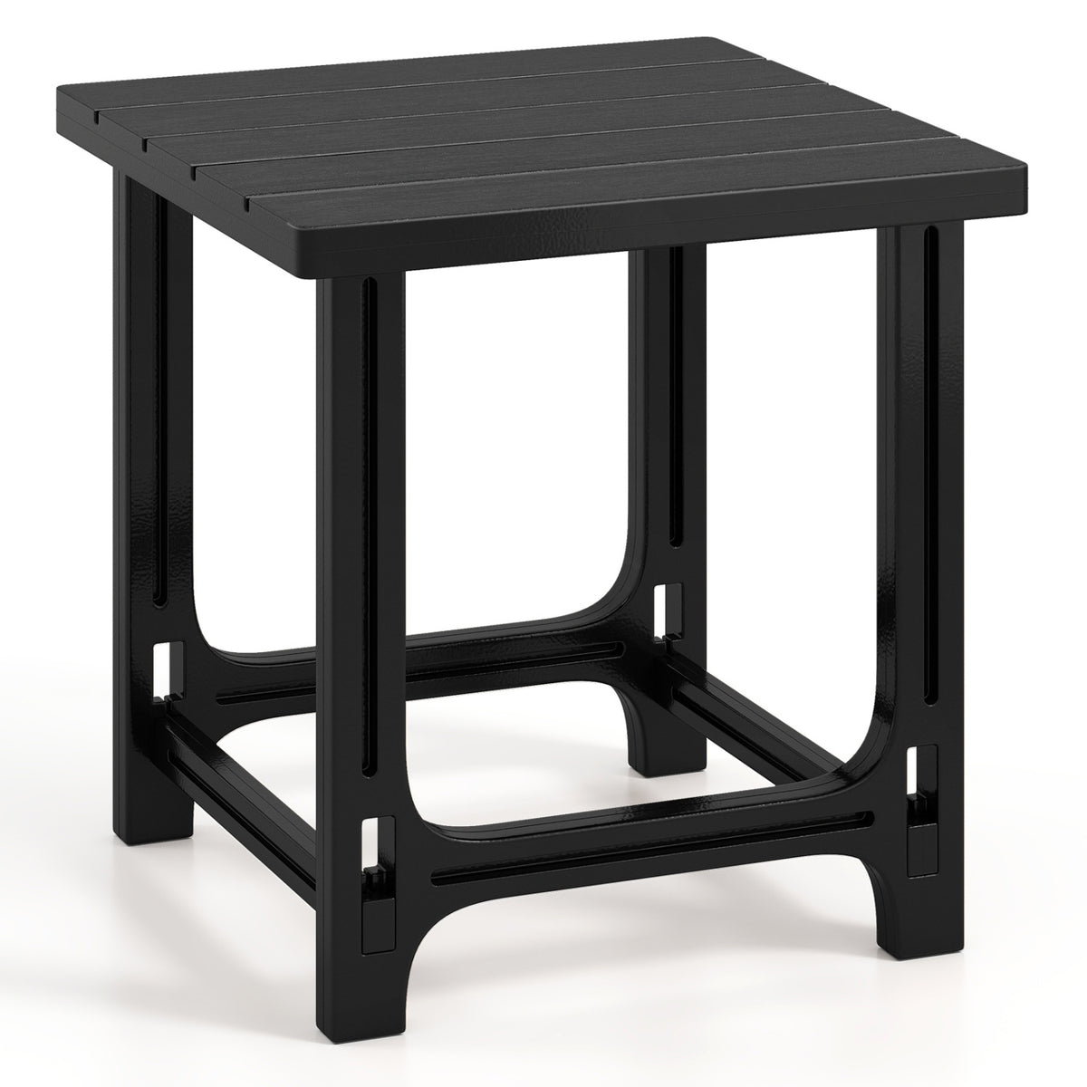 18 Inch Outdoor Adirondack Side Table with Slatted Surface-Black