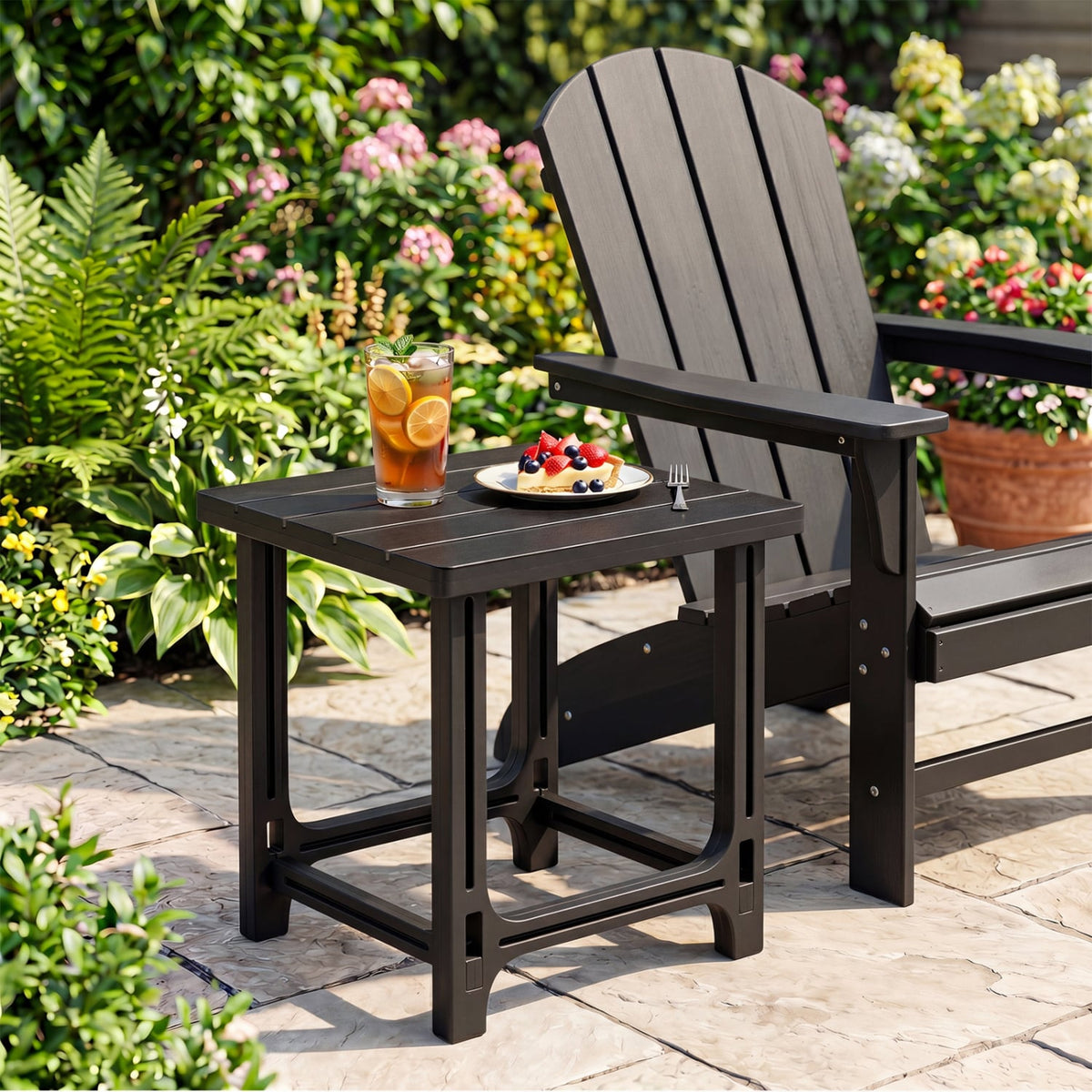 18 Inch Outdoor Adirondack Side Table with Slatted Surface-Black view 2