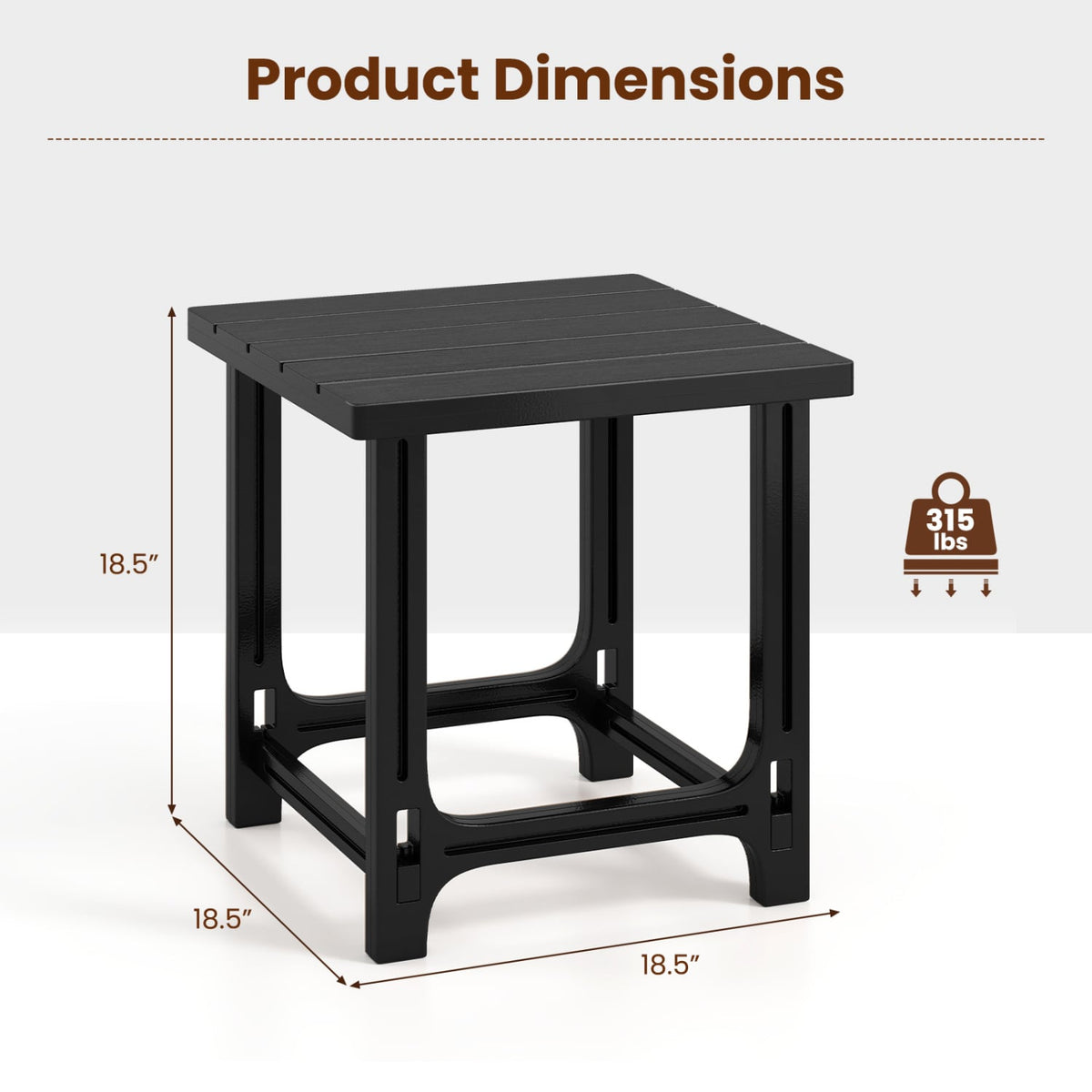 18 Inch Outdoor Adirondack Side Table with Slatted Surface-Black view 5