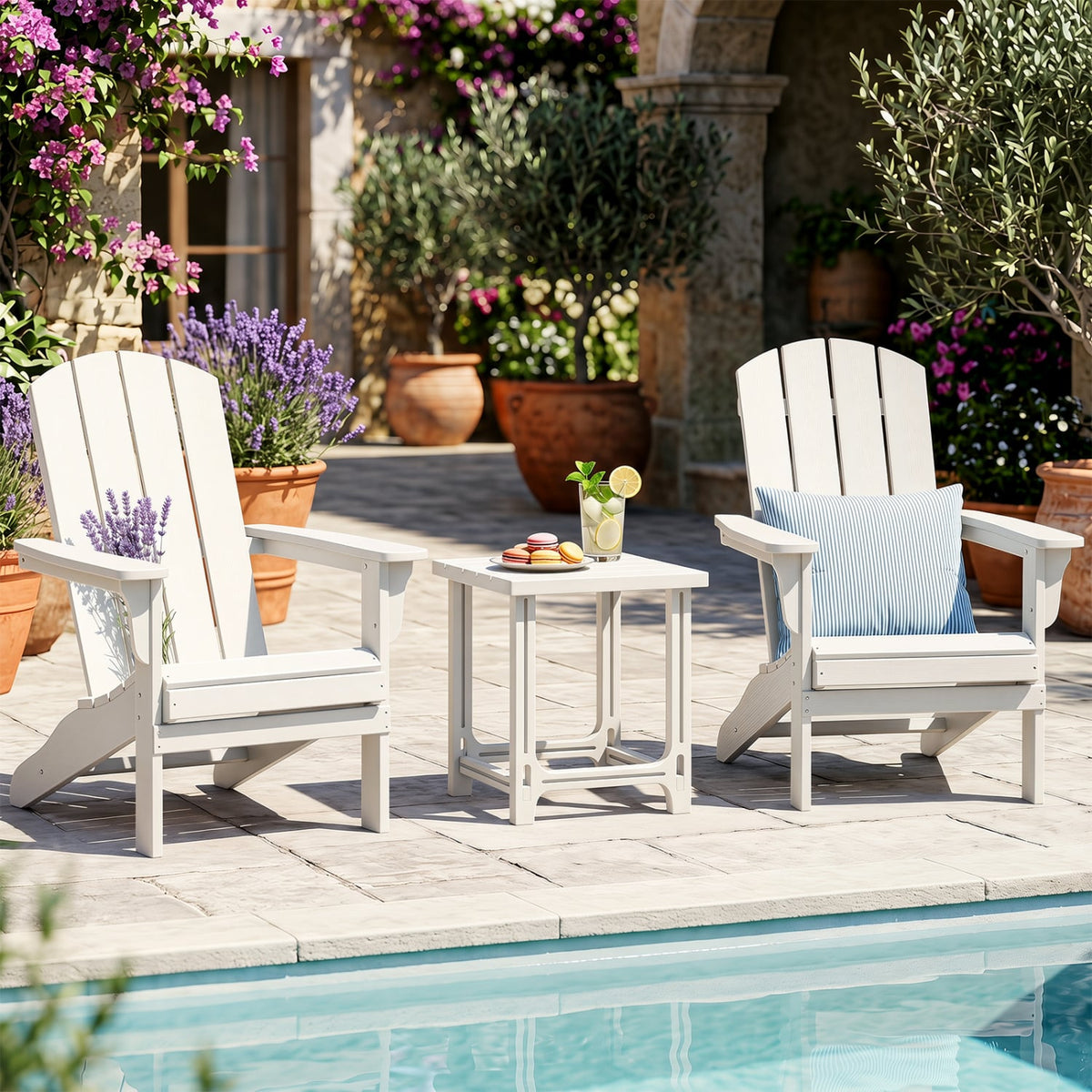 18 Inch Outdoor Adirondack Side Table with Slatted Surface-White view 2