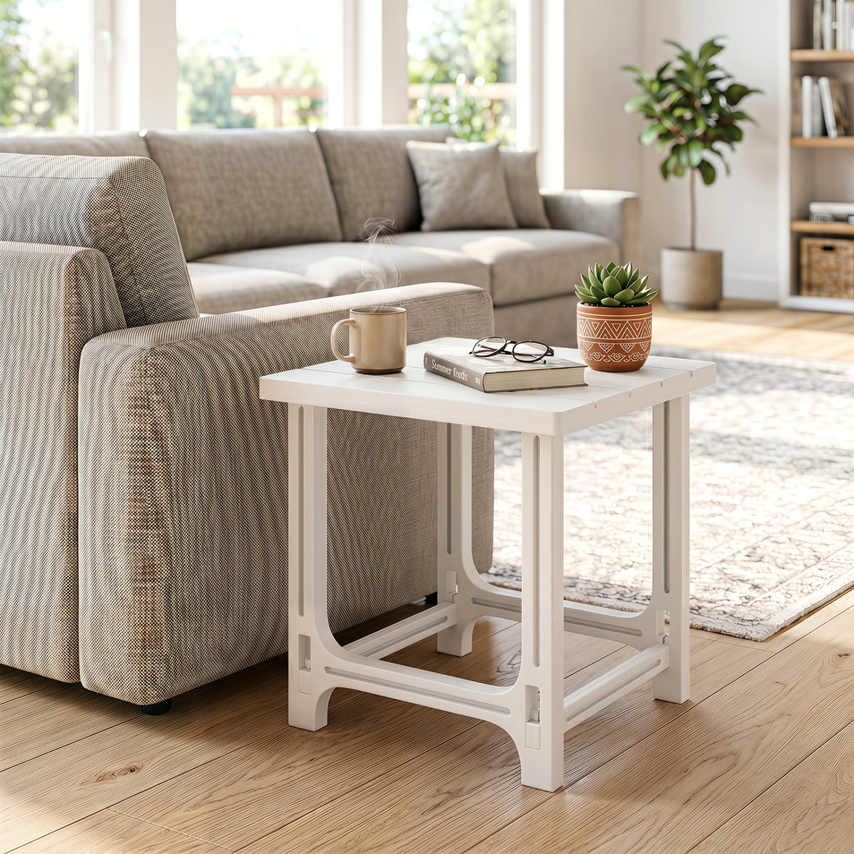 18 Inch Outdoor Adirondack Side Table with Slatted Surface-White view 3