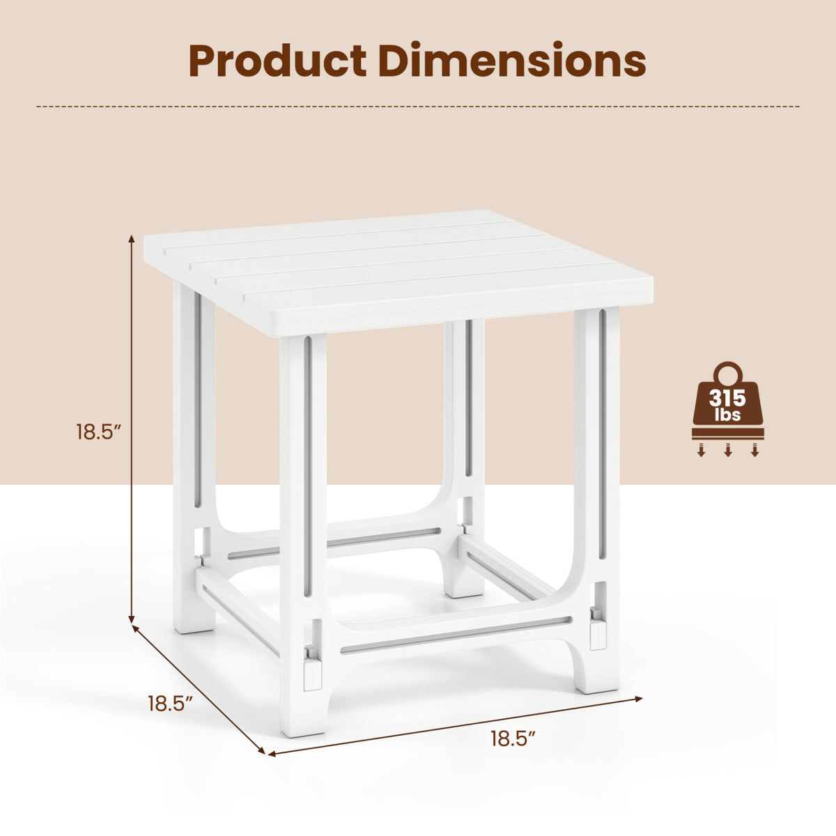 18 Inch Outdoor Adirondack Side Table with Slatted Surface-White view 5