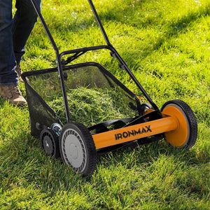 18 Inch Push Reel Lawn Mower 4-Position Adjustable with Removable Grass Catcher-Orange view 3