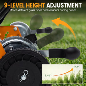 18 Inch Push Reel Lawn Mower 4-Position Adjustable with Removable Grass Catcher-Orange view 6