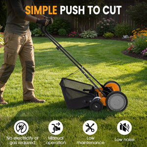 18 Inch Push Reel Lawn Mower 4-Position Adjustable with Removable Grass Catcher-Orange view 7