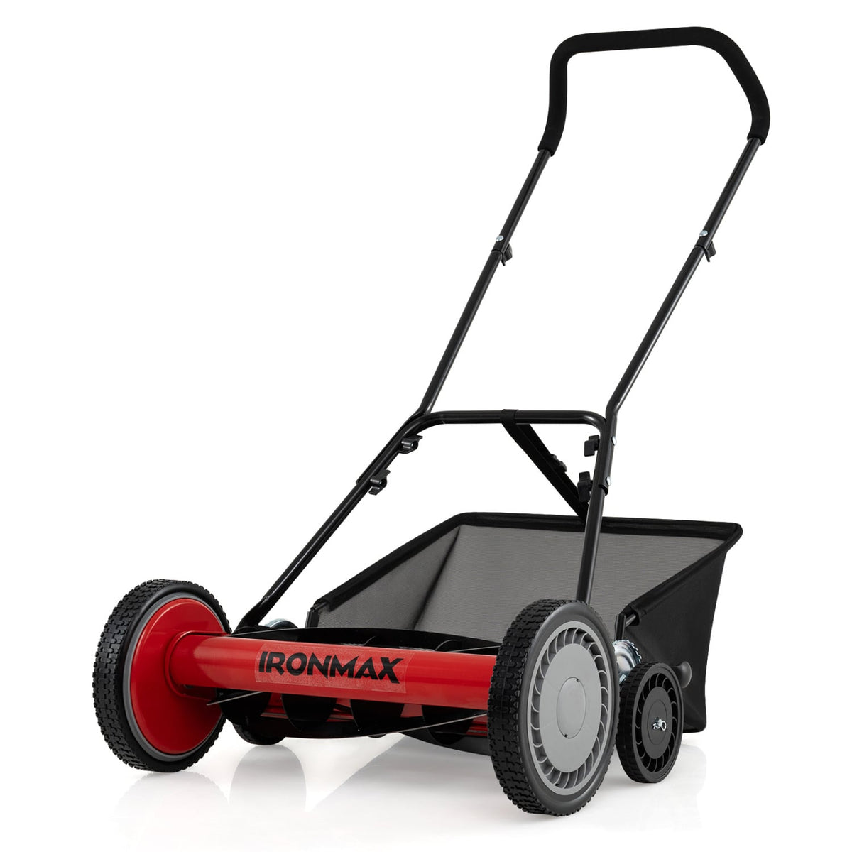18 Inch Push Reel Lawn Mower 4-Position Adjustable with Removable Grass Catcher-Red