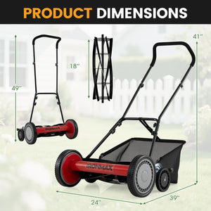 18 Inch Push Reel Lawn Mower 4-Position Adjustable with Removable Grass Catcher-Red view 4