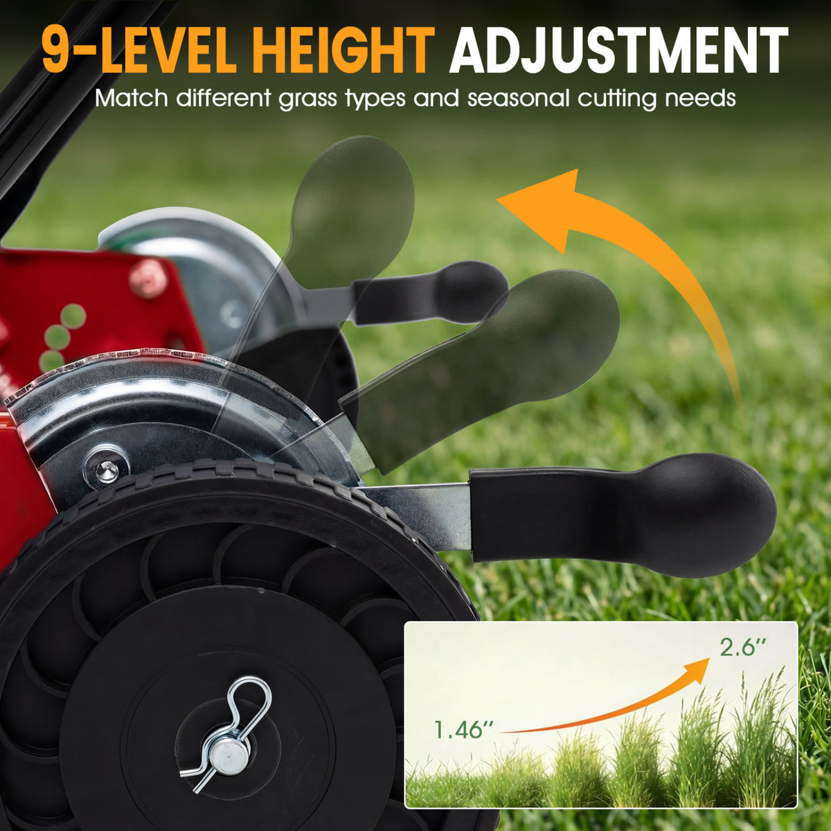 18 Inch Push Reel Lawn Mower 4-Position Adjustable with Removable Grass Catcher-Red view 6