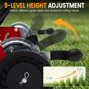 18 Inch Push Reel Lawn Mower 4-Position Adjustable with Removable Grass Catcher-Red view 6