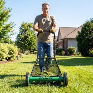 18 Inch Push Reel Lawn Mower 4-Position Adjustable with Removable Grass Catcher-Green view 2