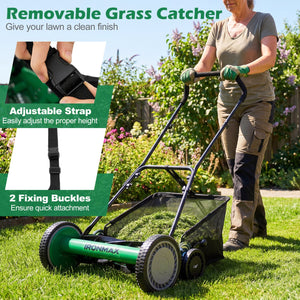 18 Inch Push Reel Lawn Mower 4-Position Adjustable with Removable Grass Catcher-Green view 9