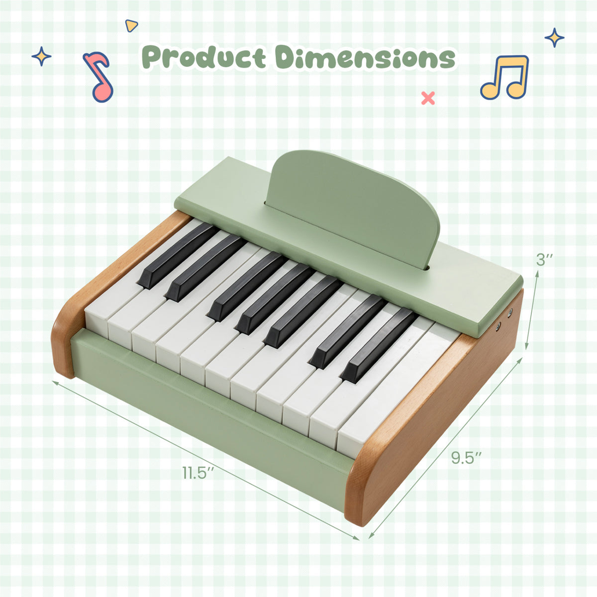18 Keys Wooden Piano for Kids with Removable Music Stand-Green view 5
