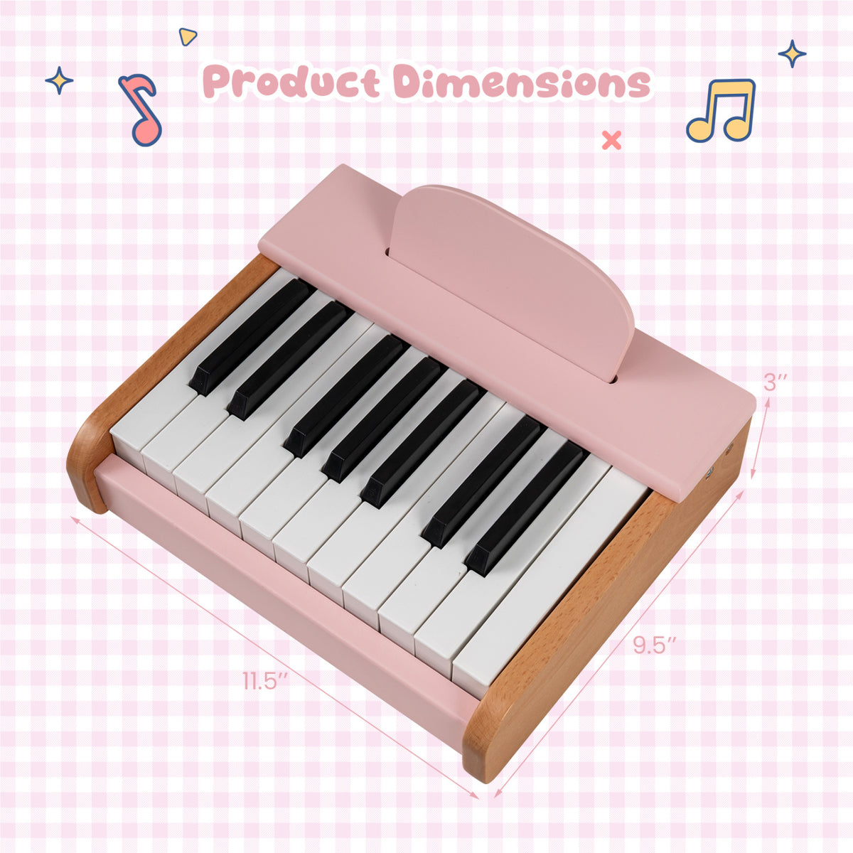 18 Keys Wooden Piano for Kids with Removable Music Stand-Pink view 5