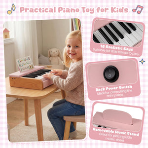 18 Keys Wooden Piano for Kids with Removable Music Stand-Pink view 7
