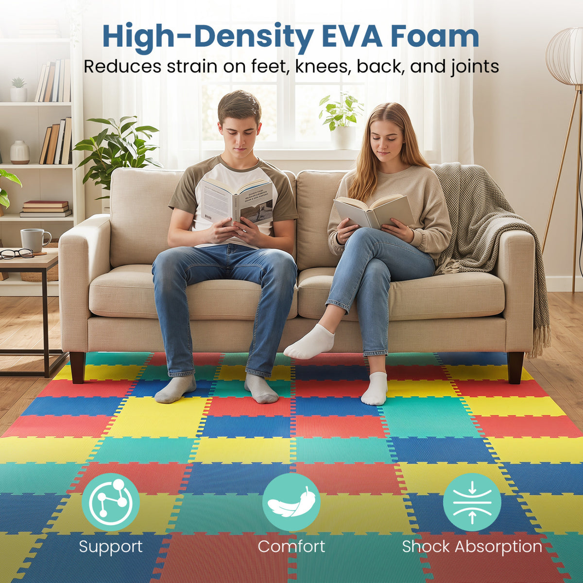 18 Pack Interlocking EVA Foam Floor Tiles with Boarders-Multicolor view 5