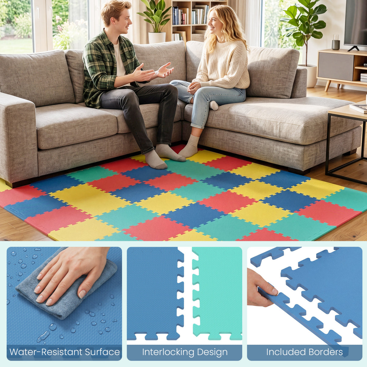 18 Pack Interlocking EVA Foam Floor Tiles with Boarders-Multicolor view 8