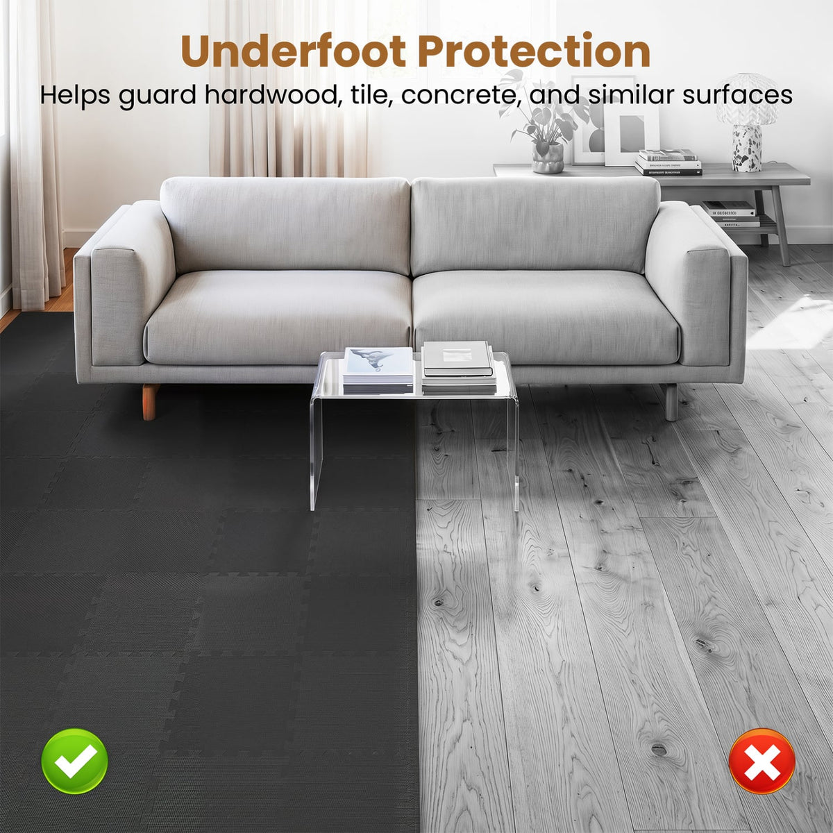 18 Pack Interlocking EVA Foam Floor Tiles with Boarders-Black view 6