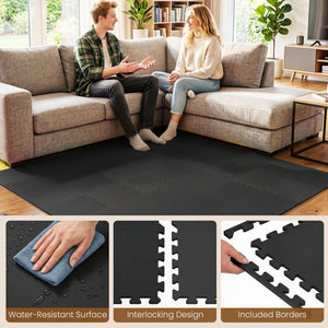 18 Pack Interlocking EVA Foam Floor Tiles with Boarders-Black view 3