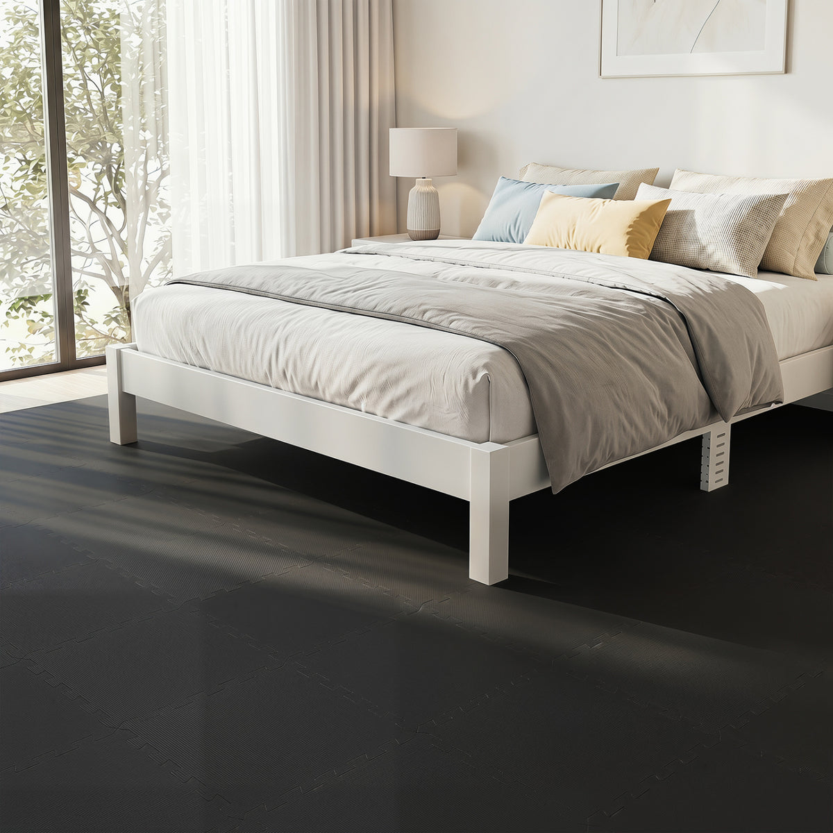 18 Pack Interlocking EVA Foam Floor Tiles with Boarders-Black view 8