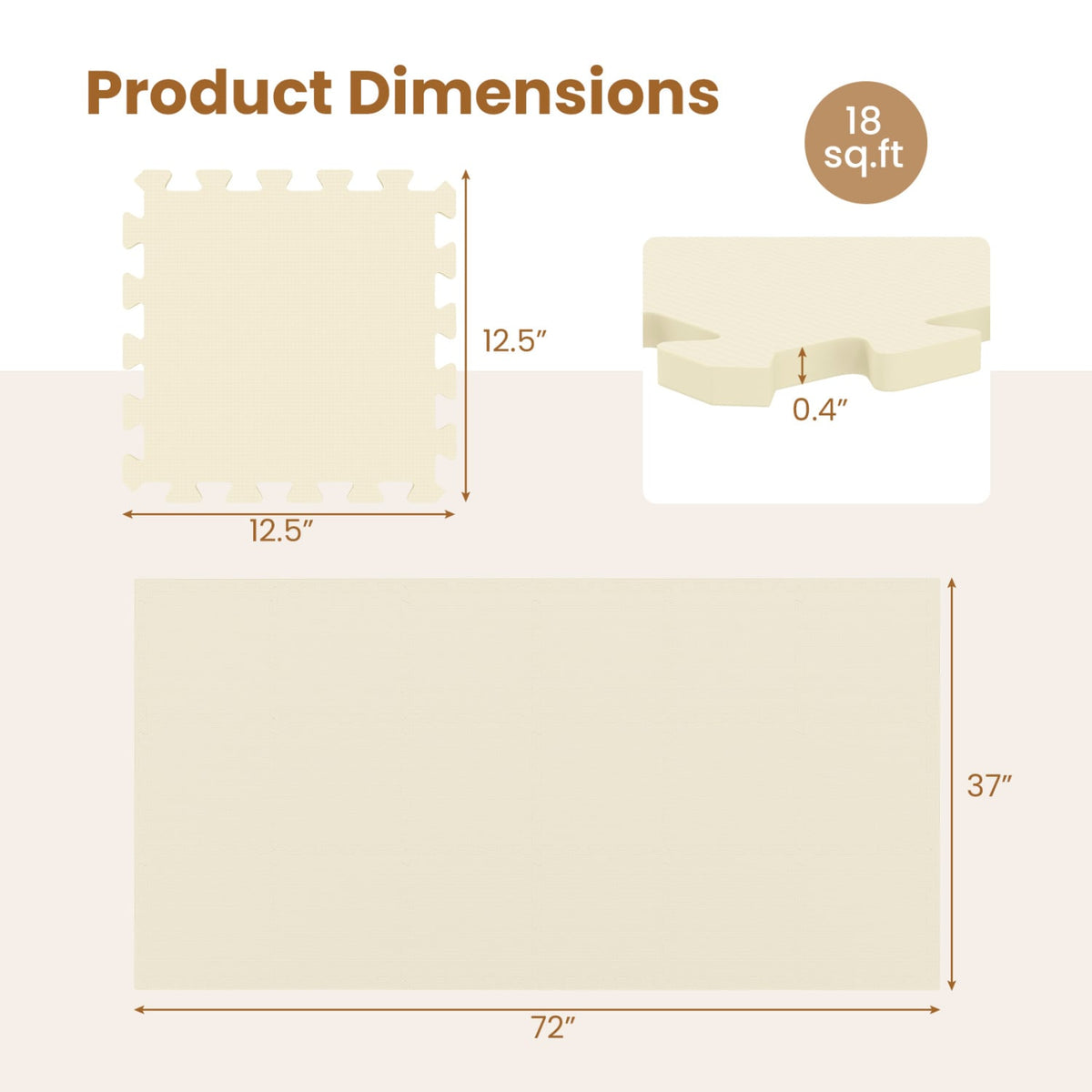 18 Pack Interlocking EVA Foam Floor Tiles with Boarders-Beige view 4