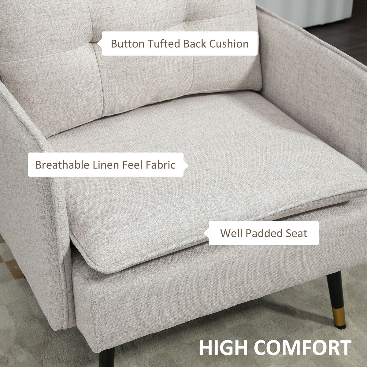 Accent Chair, Upholstered Armchair with Tufted Back Cushion and Steel Legs for Living Room, Bedroom – view 10