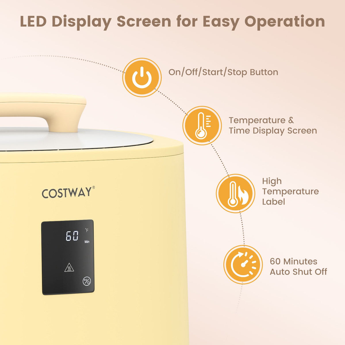 18L Large Towel Warmer with LED Display and Auto Shut off-Yellow view 8