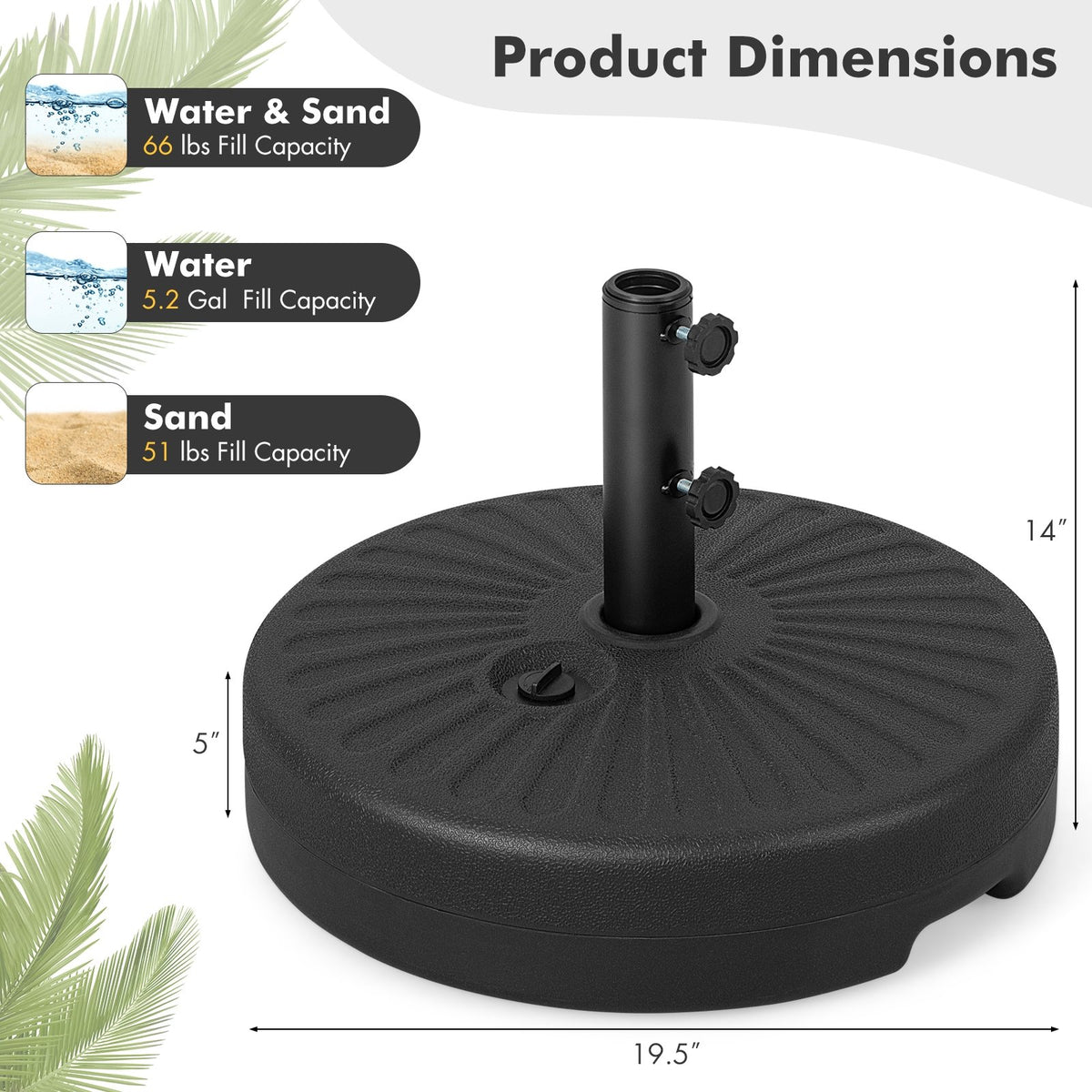 19.5 Inch Fillable Round Umbrella Base Stand for Yard Garden Poolside-Black view 5