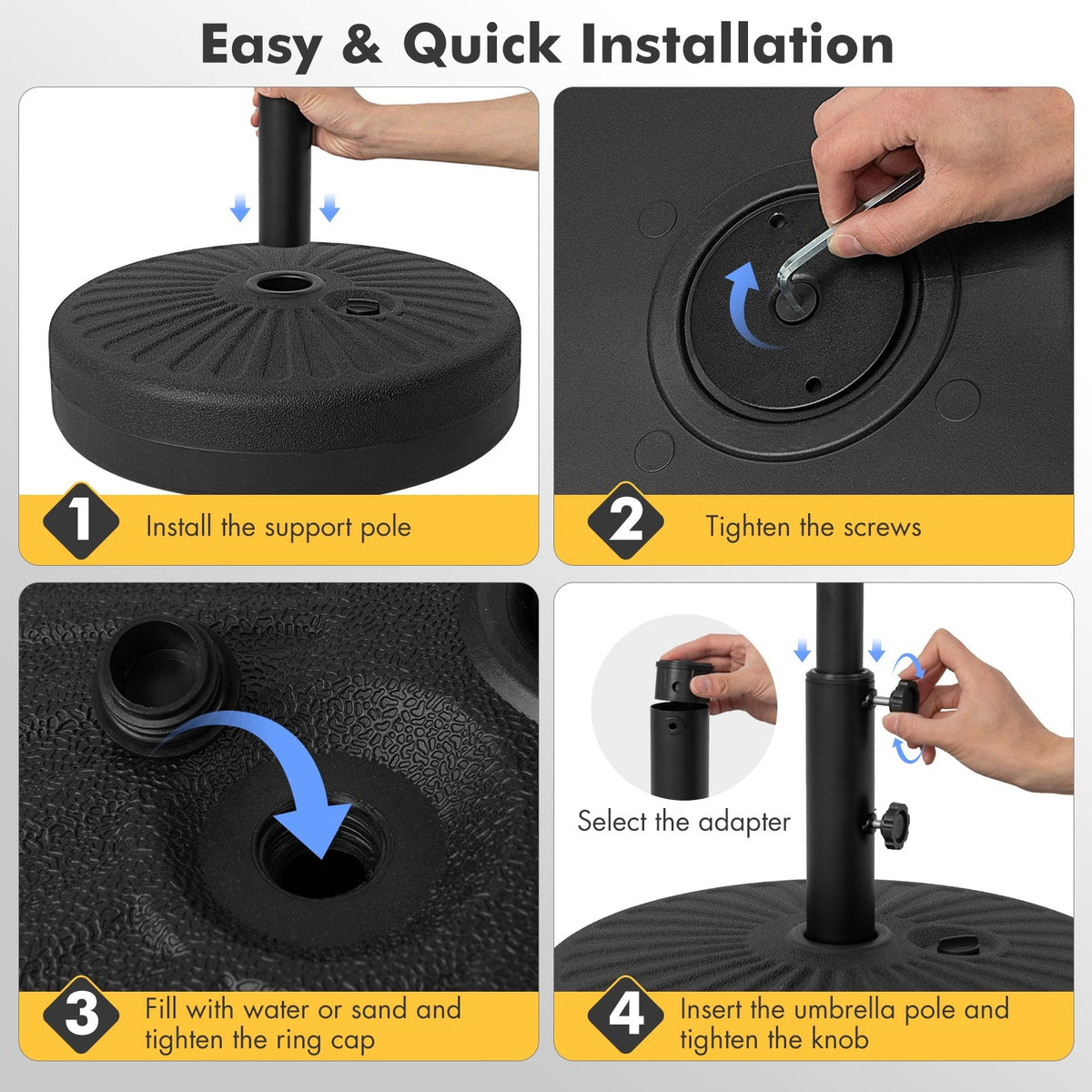19.5 Inch Fillable Round Umbrella Base Stand for Yard Garden Poolside-Black view 9