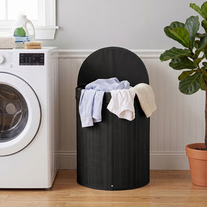 19 Gal Capacity Bamboo Laundry Hamper with Zippered Lid-Black view 2