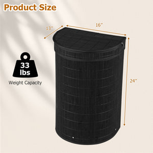 19 Gal Capacity Bamboo Laundry Hamper with Zippered Lid-Black view 5