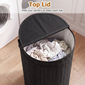 19 Gal Capacity Bamboo Laundry Hamper with Zippered Lid-Black view 9