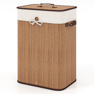 19 Gal Rectangle Laundry Basket Bamboo Clothes Hamper with Handles and Lid-Yellow