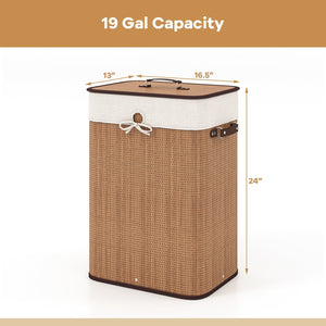 19 Gal Rectangle Laundry Basket Bamboo Clothes Hamper with Handles and Lid-Yellow view 5