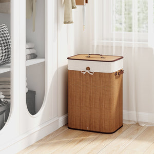 19 Gal Rectangle Laundry Basket Bamboo Clothes Hamper with Handles and Lid-Yellow view 6