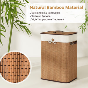 19 Gal Rectangle Laundry Basket Bamboo Clothes Hamper with Handles and Lid-Yellow view 9