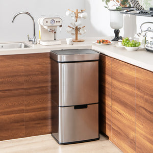 19 Gal Stainless Steel Trash Can with Kitchen Waste Bin and 2 Bottom Recycling Bins-Silver view 2